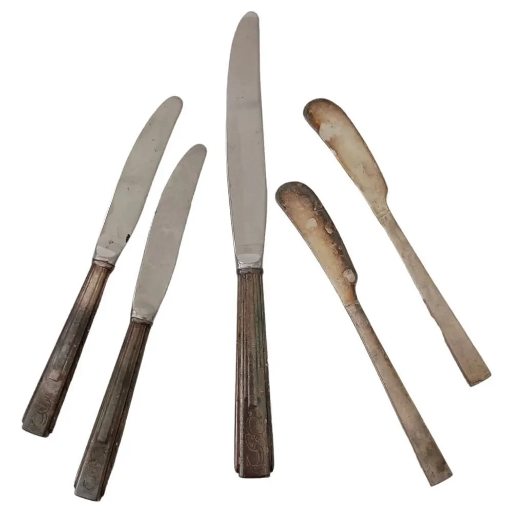 Vintage Sheraton Hotel Flatware Silver Plate‎ Logo Knives Knife Set Of 5 Mixed.